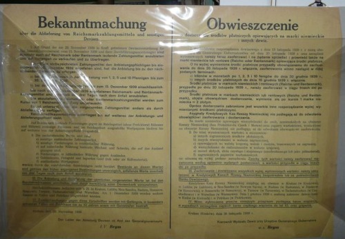 Obwieszczenie dot. dostarczania dewiz,Kraków 1940